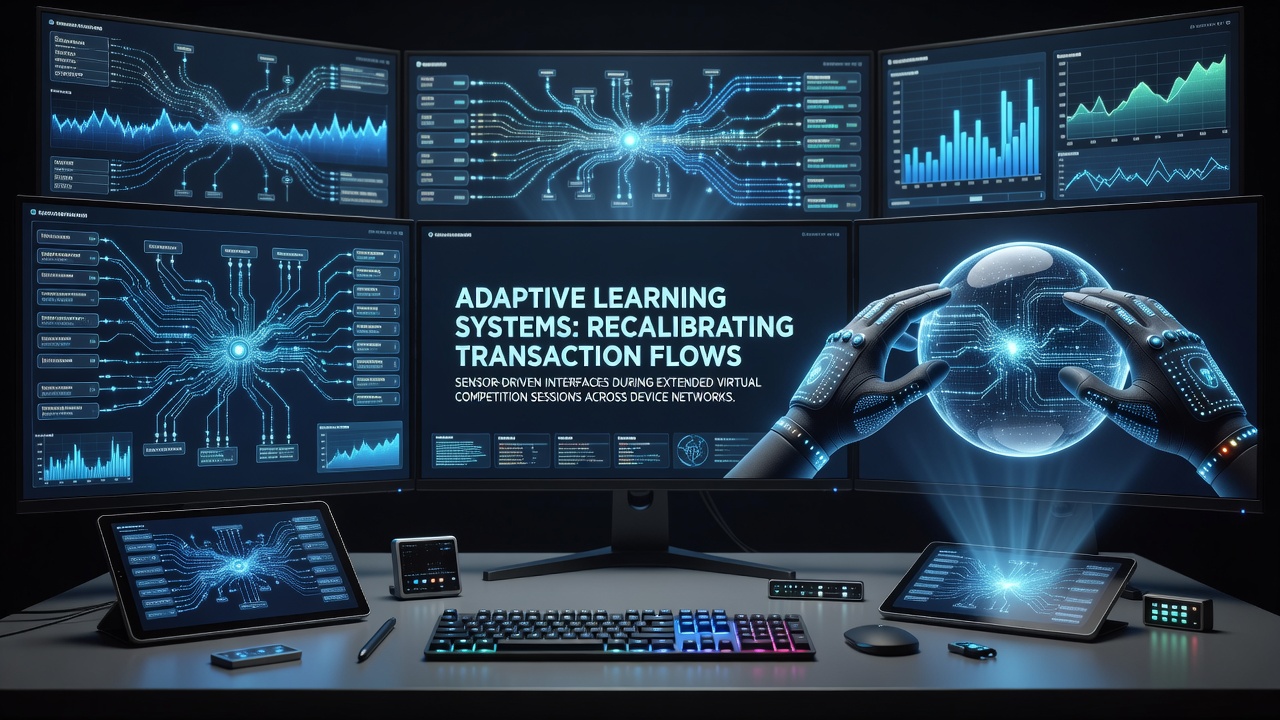 Diagram showing adaptive learning systems connected to sensor interfaces in a virtual competition network