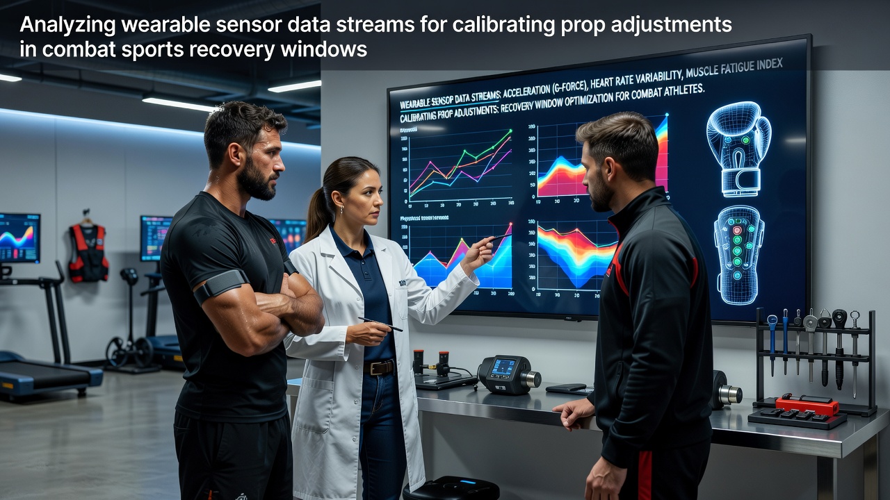 Athlete wearing multiple sensors during post-training recovery assessment in a combat sports facility