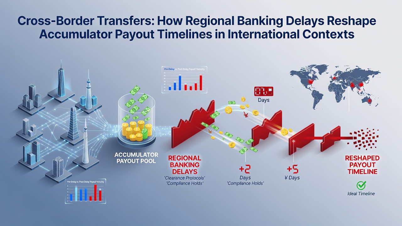 Banking transaction timeline chart illustrating payout delays across different regions