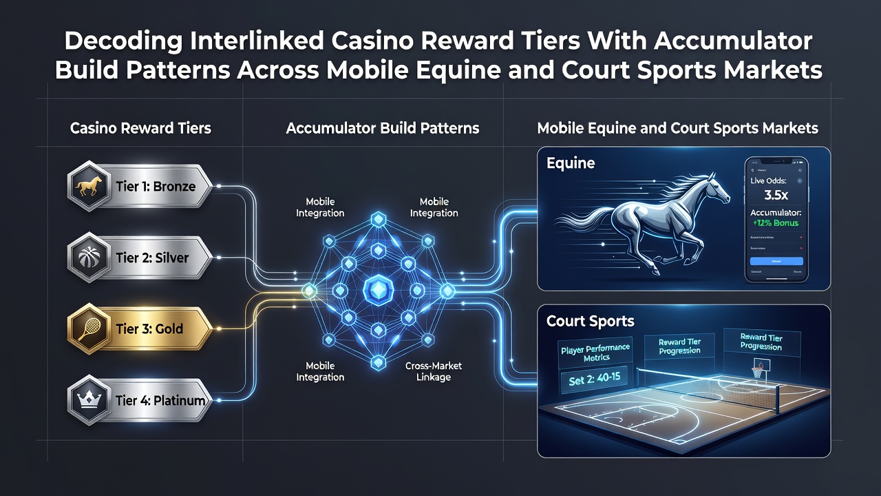 Mobile betting interface showing accumulator builder for horse racing and tennis markets with tier progress indicators