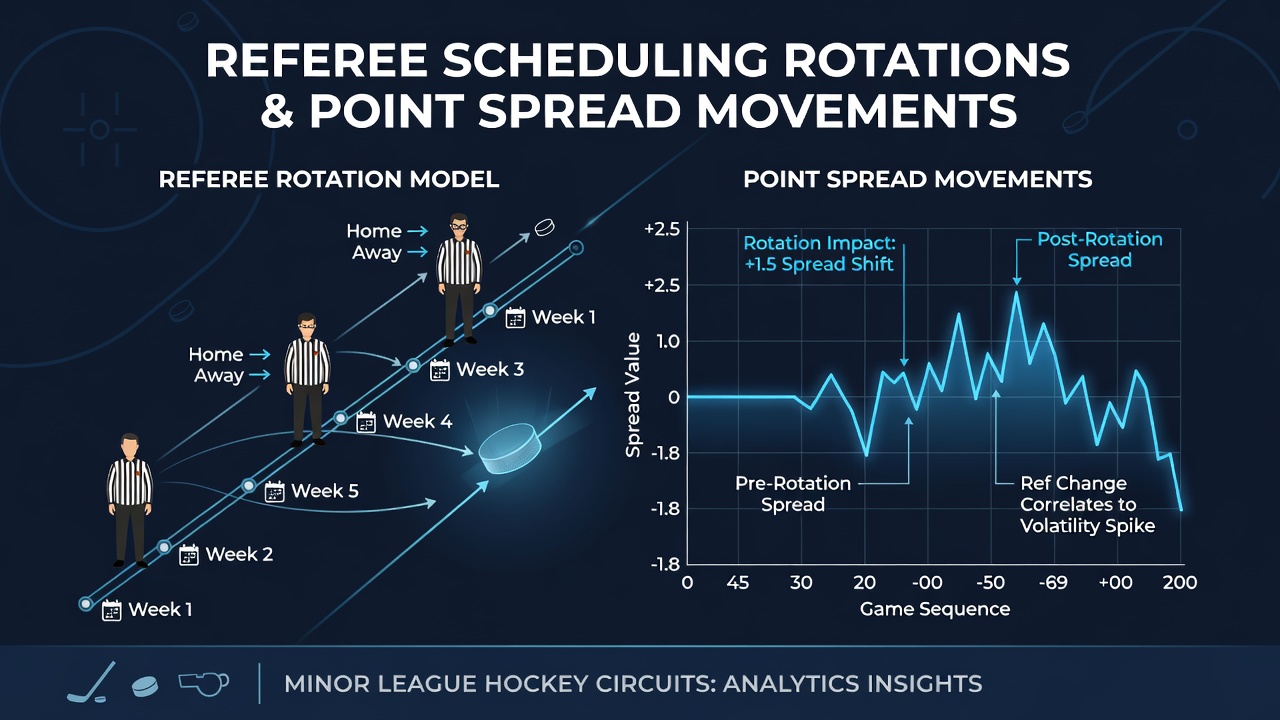 Referee scheduling board showing rotation patterns for minor league hockey games across multiple circuits