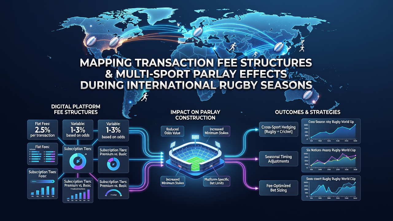 Digital platforms display transaction fee breakdowns alongside rugby match schedules and parlay construction interfaces