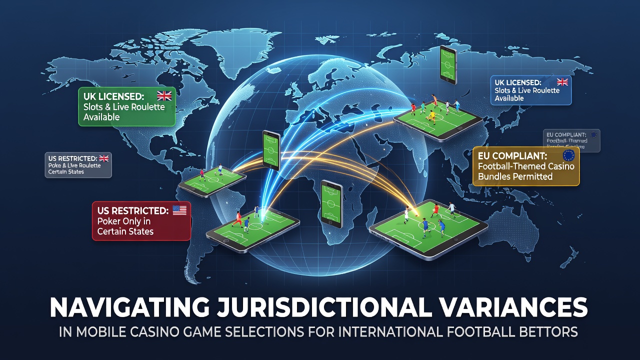 Mobile app interface showing varied casino game options across different international jurisdictions for football bettors